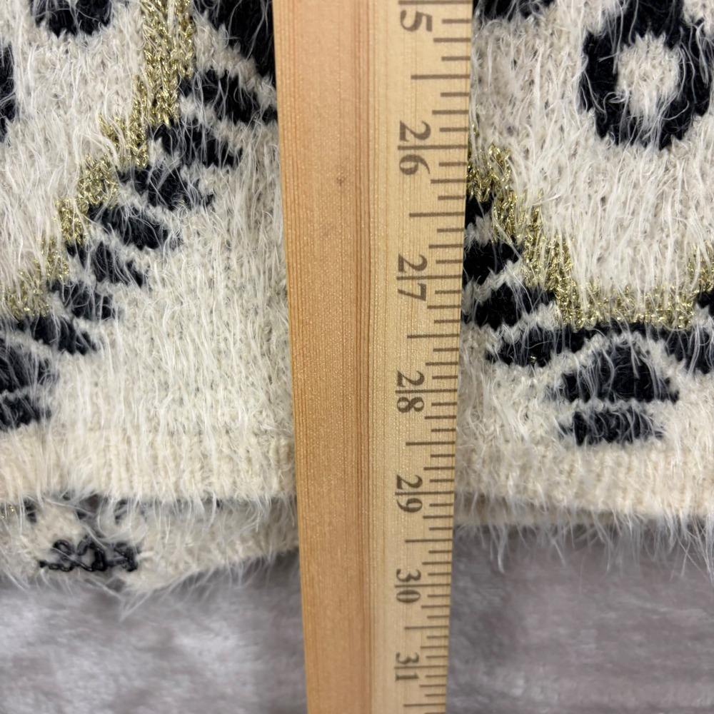 Alberto Makali XL Fuzzy Metallic Geometric Diamond Knit Cardigan Cream Statement - Picture 5 of 13